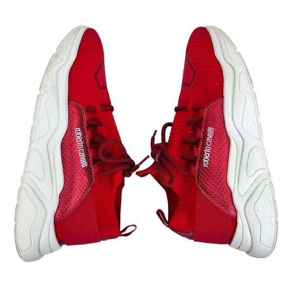 Roberto Cavalli Red Chunky Sock Sneakers Sz 11 - Picture 8 of 9